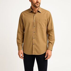 Principe Italian Cotton Dress Shirt Extra Fine Single Needle Camel Neutral XL